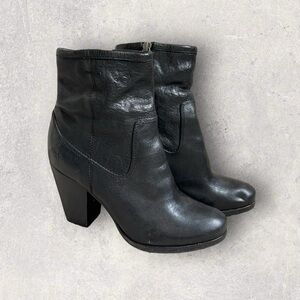 Frye Black Leather Patty Artisan Heeled Booties